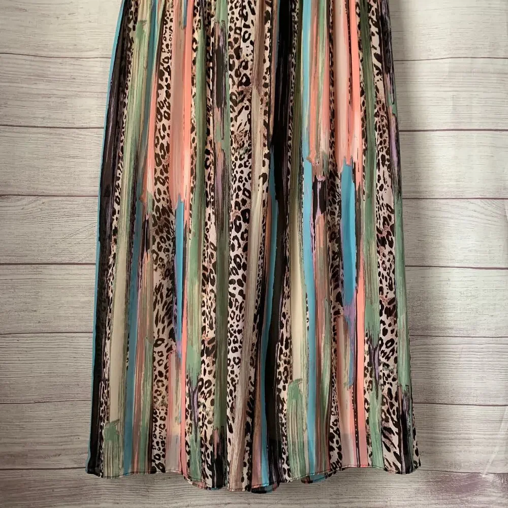 Spense Multi-Color Cheetah Print Palazzo Pants Wide Leg Animal Leopard Size M